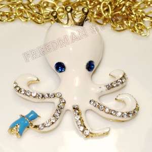 Betsey Johnson Octopus, crown, crystal cz stud earrings necklace 
