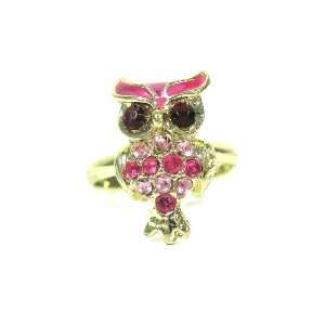 Crystal Owl Ring Size 7 Adjustable Dainty Gem Wise Bird Sparkle 