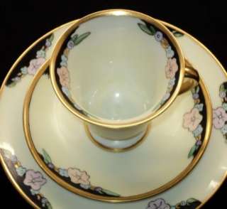 Epiag CZECH HP FLORAL SIGNED TEA CUP AND SAUCER TRIO  