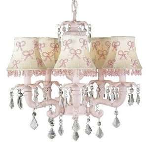  5 arm pink chateau chandelier   ivory pink bow shades 