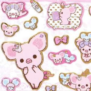    cute Piggy Girl stickers with pink pig & mouse Japan Toys & Games