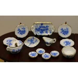  Blue Floral Miniature Porcelaine Dinner Service Set Toys & Games