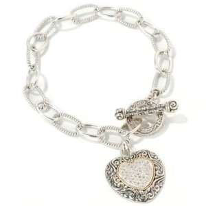  Sterling Silver 7.5 Diamond Accent Dangle Heart Bracelet 