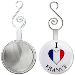 HEART FRANCE World Flag 2.25 inch Glass Mirror Backed Ornament