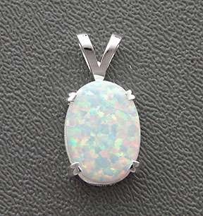 Sterling Silver White Opal Oval Prong Necklace Pendant  