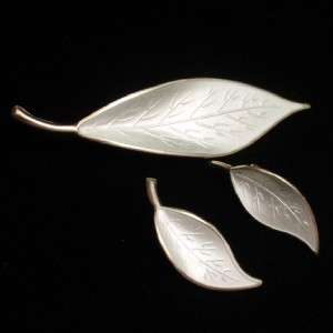 David Andersen Set Leaf Pin Earrings Sterling Silver Enamel Vintage 