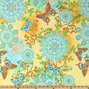  44 Wide Annabelle Pearlized Sunny/Turquoise Fabric By 