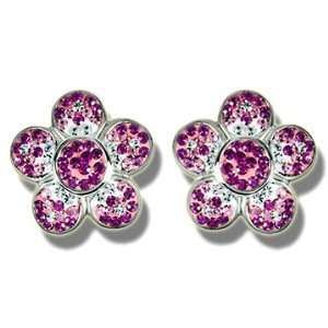 Ashley Arthur .925 Silver & Rhodolite Flower Crystal Earrings. Made 