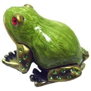  Green Frog Enameled Bejeweled Crystal Trinket Box
