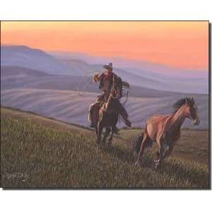 Sundown Rider by Ralph Delby   Western Art Ceramic Accent Tile 8 x 10 
