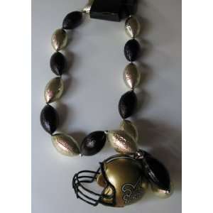  New Orleans Saints Big Football Beads Necklace w/ Helmet 