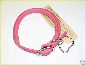 ROLLED LEATHER DOG COLLAR PINK 