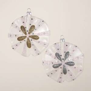 Club Pack of 12 Glass Gold and Silver Sand Dollar Christmas Ornaments 