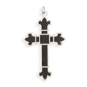    Sterling Silver and Black Enamel Inlay Cross Pendant. Jewelry
