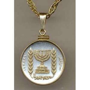   Toned Gold on Silver Israeli Menorah, Coin Necklaces Jewelry