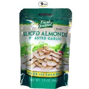 Fresh Gourmet Roasted Garlic Sliced Almonds for Salads   9 Pack 