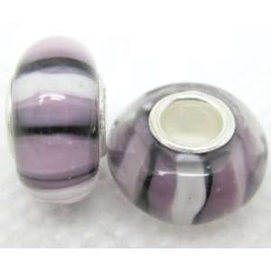 Bleek2Sheek Murano Glass Lavender & White stripes on Black Charm Beads 