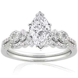   Marquise Shaped Diamond Wedding Rings Set SI3 F Fascinating Diamonds
