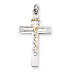  Sterling Silver & 18k gold Plated Rosary Cross Pendant 