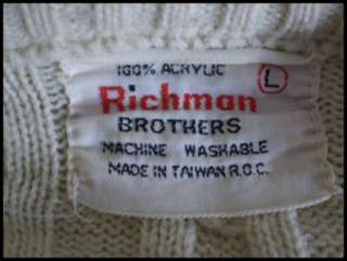 vtg 70s RICHMAN BROTHERS Nordic Cable Knit Sweater L  
