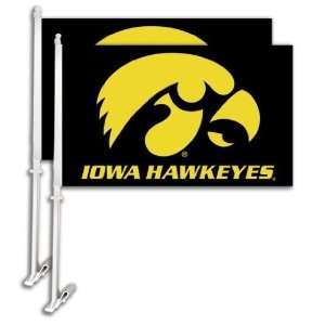    IOWA HAWKEYES Car Flag w/Wall Brackett Set of 2