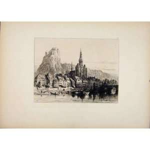  DINANT CATHEDRAL FORTRESS MEUSE BELGIUM c1877 ETCHING 