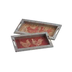 Rooster and Hen Tray Set 
