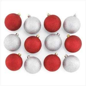  Silver and Red Glitter Ornaments