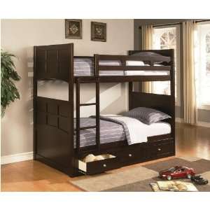  Transitional Twin over Twin Bunk Bed in Cappuccino Finish 