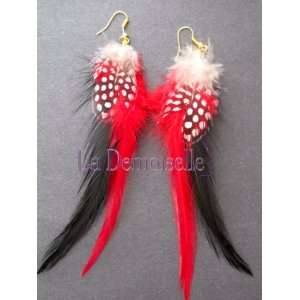  Red Polka Dot Fashion Feather Earrings 