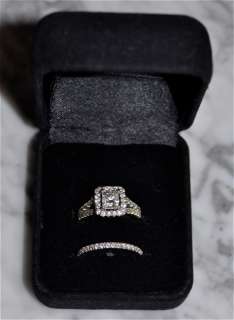   Gold Brilliant Cut Princess Diamond Engagement Ring Set Excellent Cnd