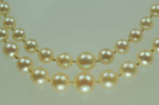 Art Deco 2 strand Pearl Necklace 1.2ct Old European Cut Diamond Clasp 