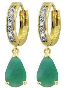 GAT 14K. SOLID GOLD HOOP EARRING WITH DIAMONDS & EMERALDS  