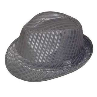 FEDORA TRILBY POLYESTER HAT SILVER PINSTRIPE SMALL MED  
