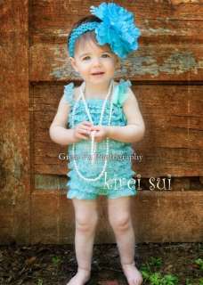 Baby Girls Aqua Blue Lace Petti Romper Straps Bow NB 3T  