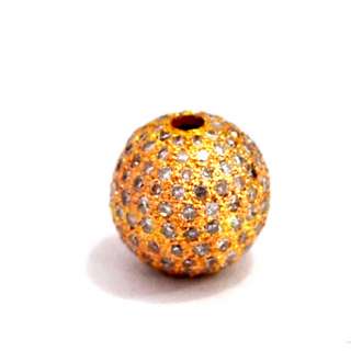 WHITE DIAMOND PAVE 18K SOLID YELLOW GOLD BEAD BALL FINE FINDING 