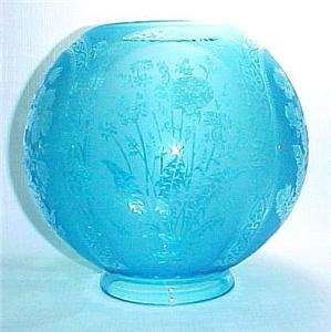 Blue Floral Etched Glass Gas Light 4 X 8 in Lamp Shade Gone with the 