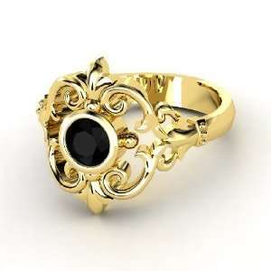    Winter Palace Ring, Round Black Onyx 14K Yellow Gold Ring Jewelry