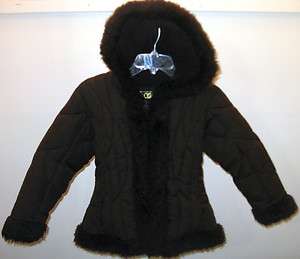 Girls Big Chill Brown Faux Fur Hooded Parka Winter Coat Jacket Sz 