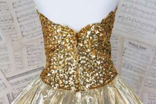   GOLD Lame Sequin Beaded Metallic Formal Dress Glenda Costume Crinoline