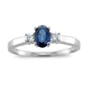 Natural Sapphire and Diamond Ring in 14k White Gold 3 Stone Ring (G 