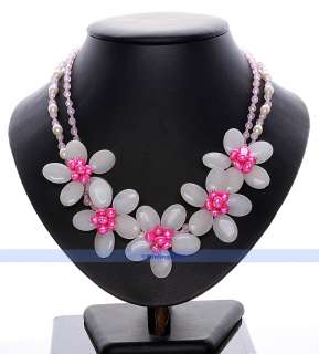 Designer 2Strds 20 Jade Pearl Flower Necklace  FINDINGJEWELRY  