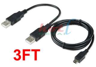 USB Dual Power Y 2 x Type A To Mini B Cable Lead Wire Cord  