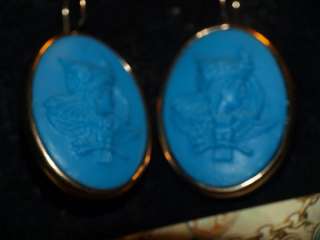 EXTASIA Large Azure Minerva Cameo Earrings new  