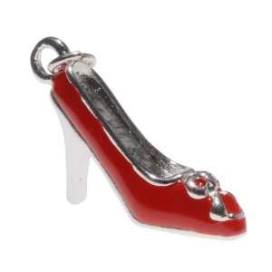  Silver Plated Red Enamel High Heel Shoe Jewelry Charm 23mm 