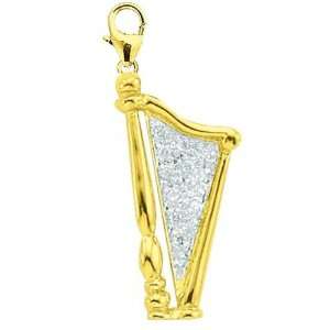 14K Gold 1/10ct HIJ Diamond Harp Spring Ring Charm Arts 
