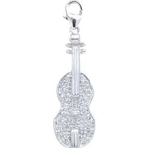  14K WG 1/10ct HIJ Diamond Violin Spring Ring Charm Arts 