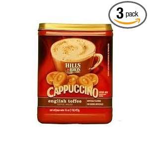 Hills Bros English Toffee Cappuccino Drink Mix, 16 oz (3 Pack 