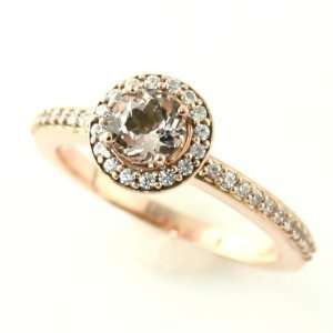  14K Morganite Engagement Ring Rose Gold Diamond Halo 