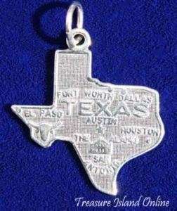 TEXAS STATE MAP HOUSTON DALLAS Sterling Silver Charm  